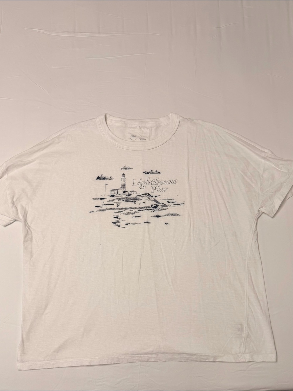 aerie White Lighthouse Pier Graphic Crewneck Tee